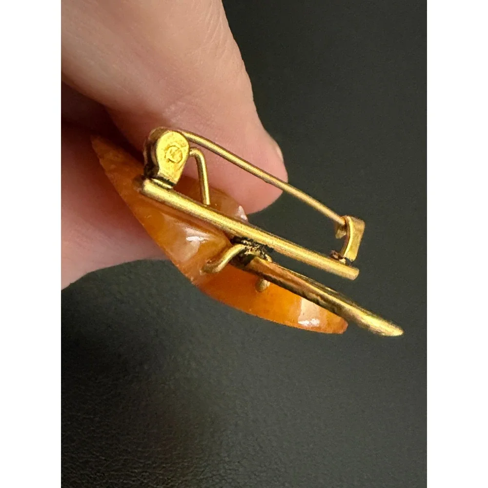 Vintage Amber Brooch Leaf Gold Tone Fall